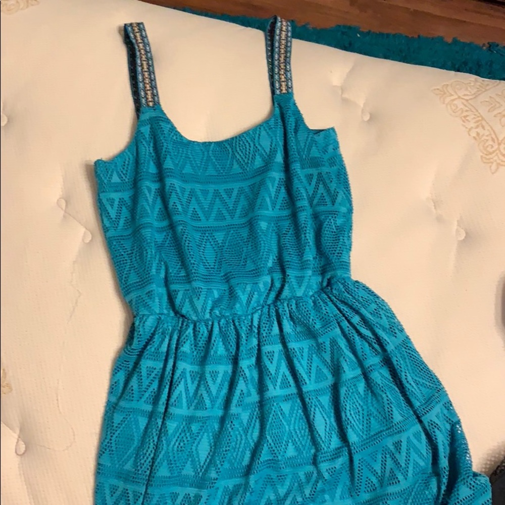 Blue sundress with Aztec design for straps